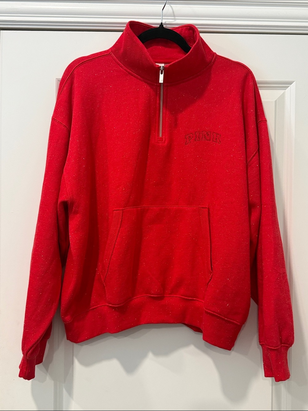 PINK Victoria's Secret Red Sparkle Half-Zip Sweatshirt Size Medium NWOT